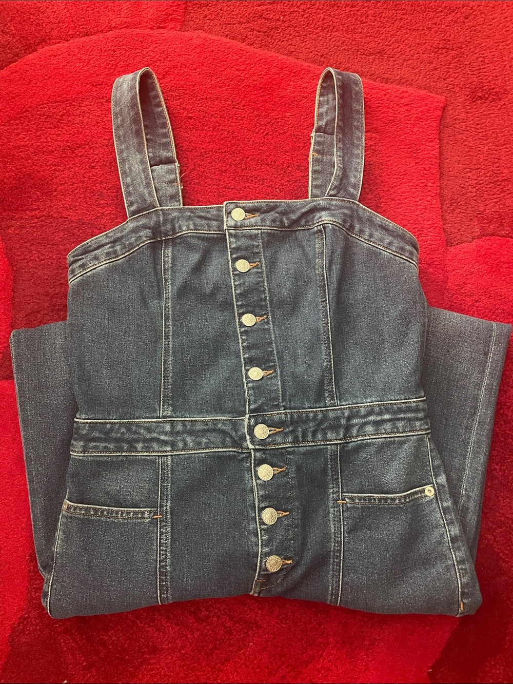 Express Denim Button-Front Women’s Overalls - Dark Blue - Picture 3 of 5